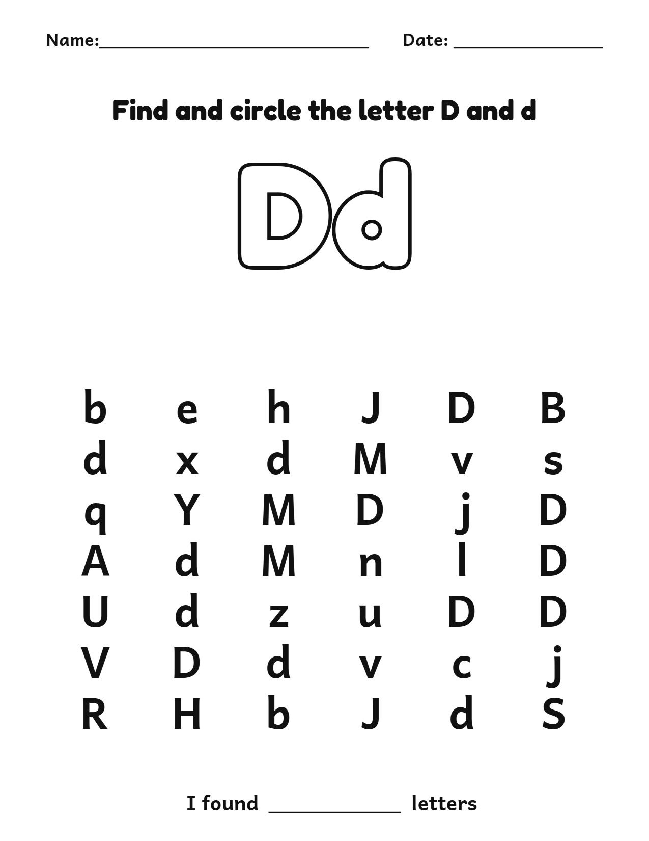 Find and circle the letter D and d letter recognition worksheet