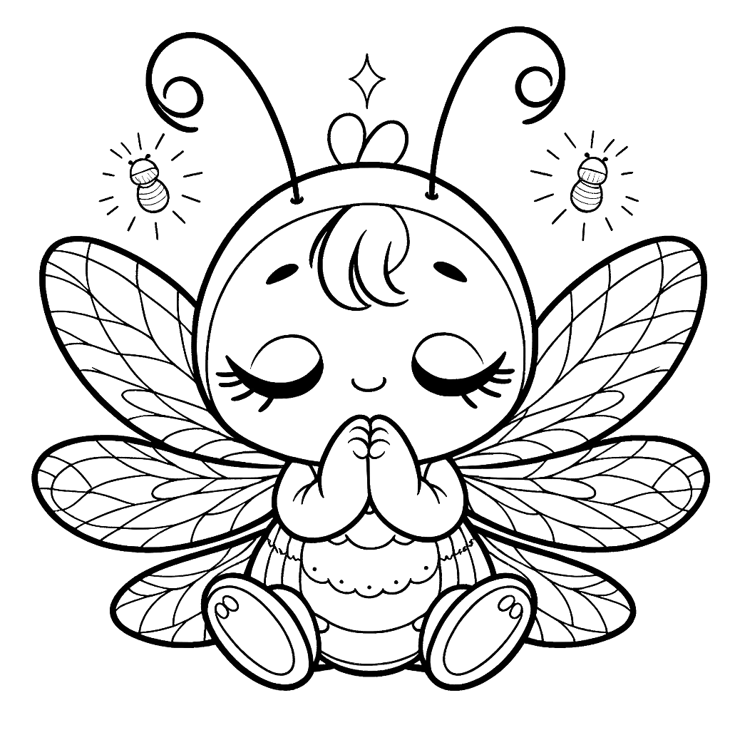 Free printable firefly coloring page 2 for kids