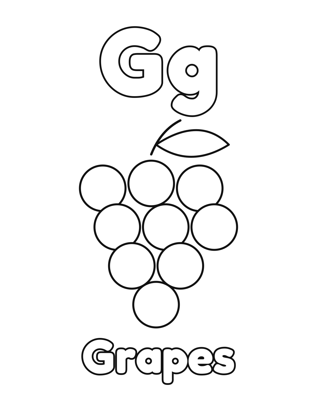 G is for Grapes fruit and vegetable alphabet coloring page with grapes to color