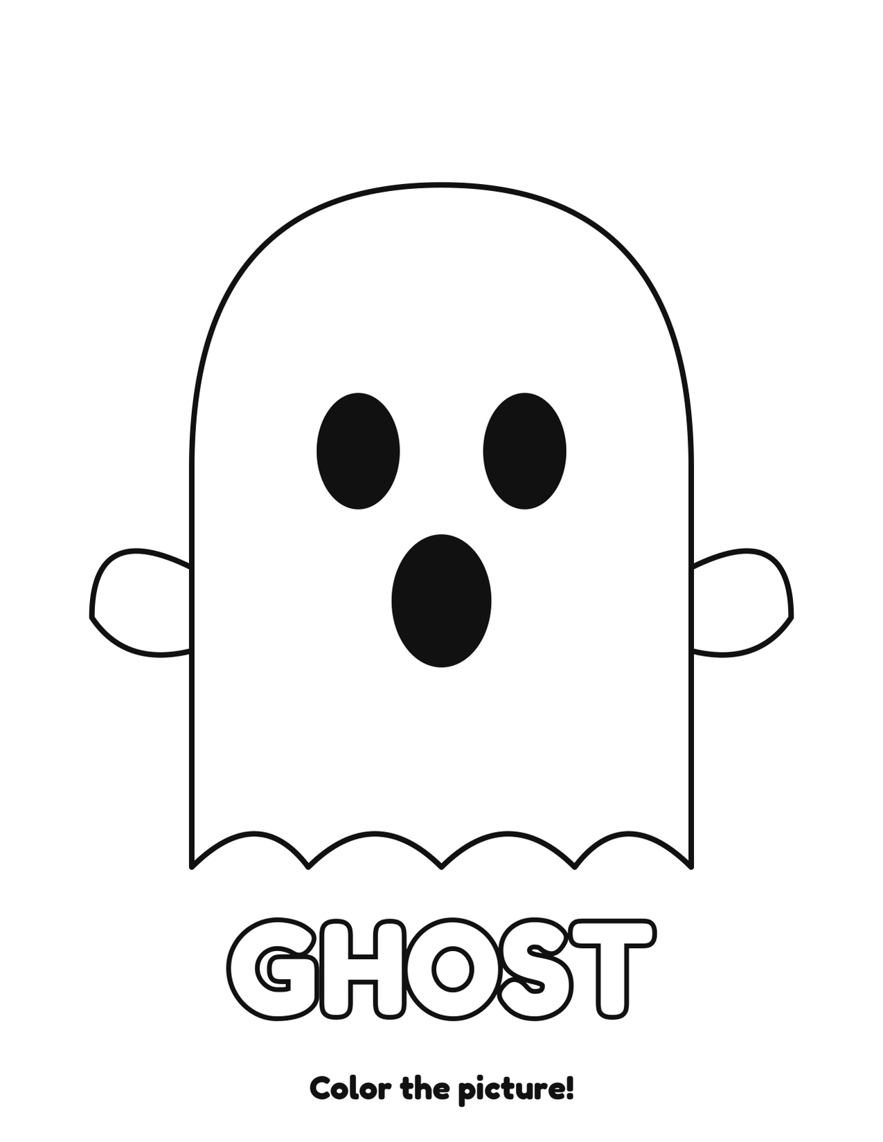Ghost Halloween coloring page to print and color with the word GHOST