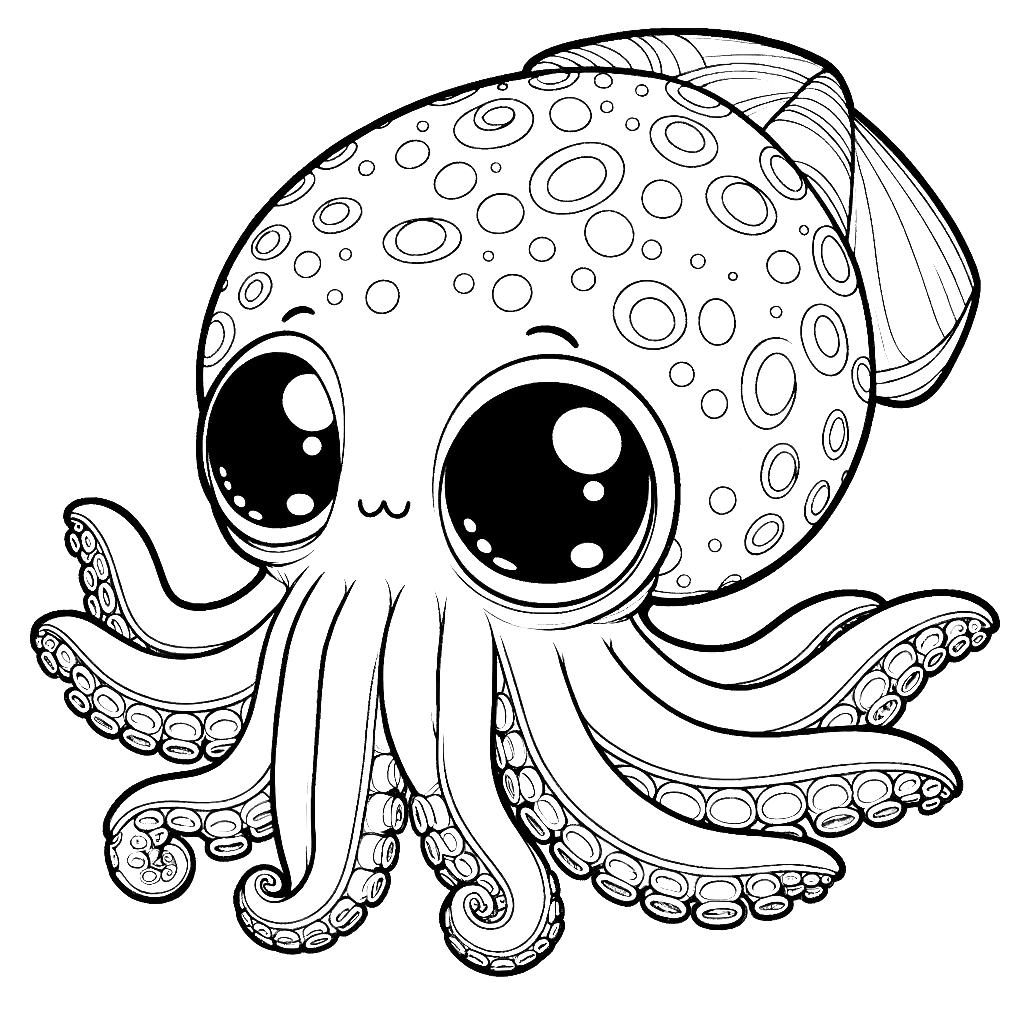 Free printable giant squid coloring page 1
