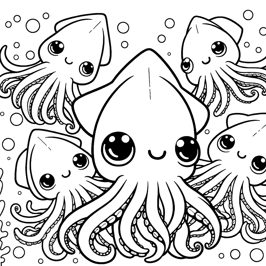 Free printable giant squid coloring page 13 detailed line art