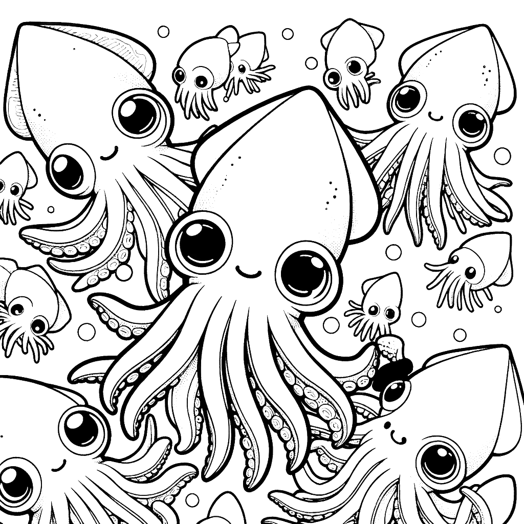 Free printable giant squid coloring page 14 for kids and adults