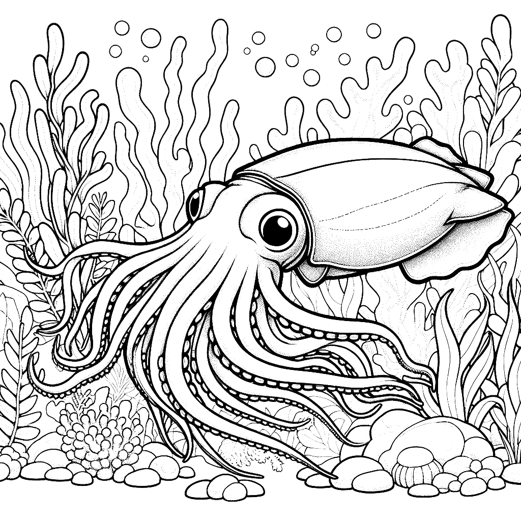Free printable giant squid coloring page 15