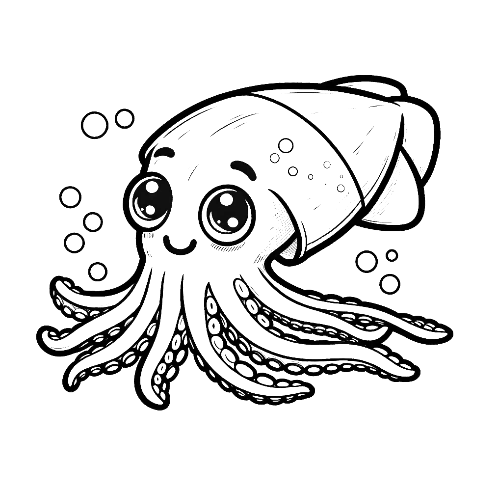 Free printable giant squid coloring page 16 for kids