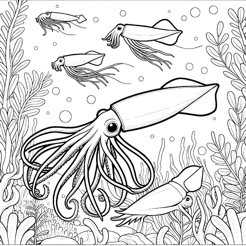 Free printable giant squid coloring page 17 to print and color