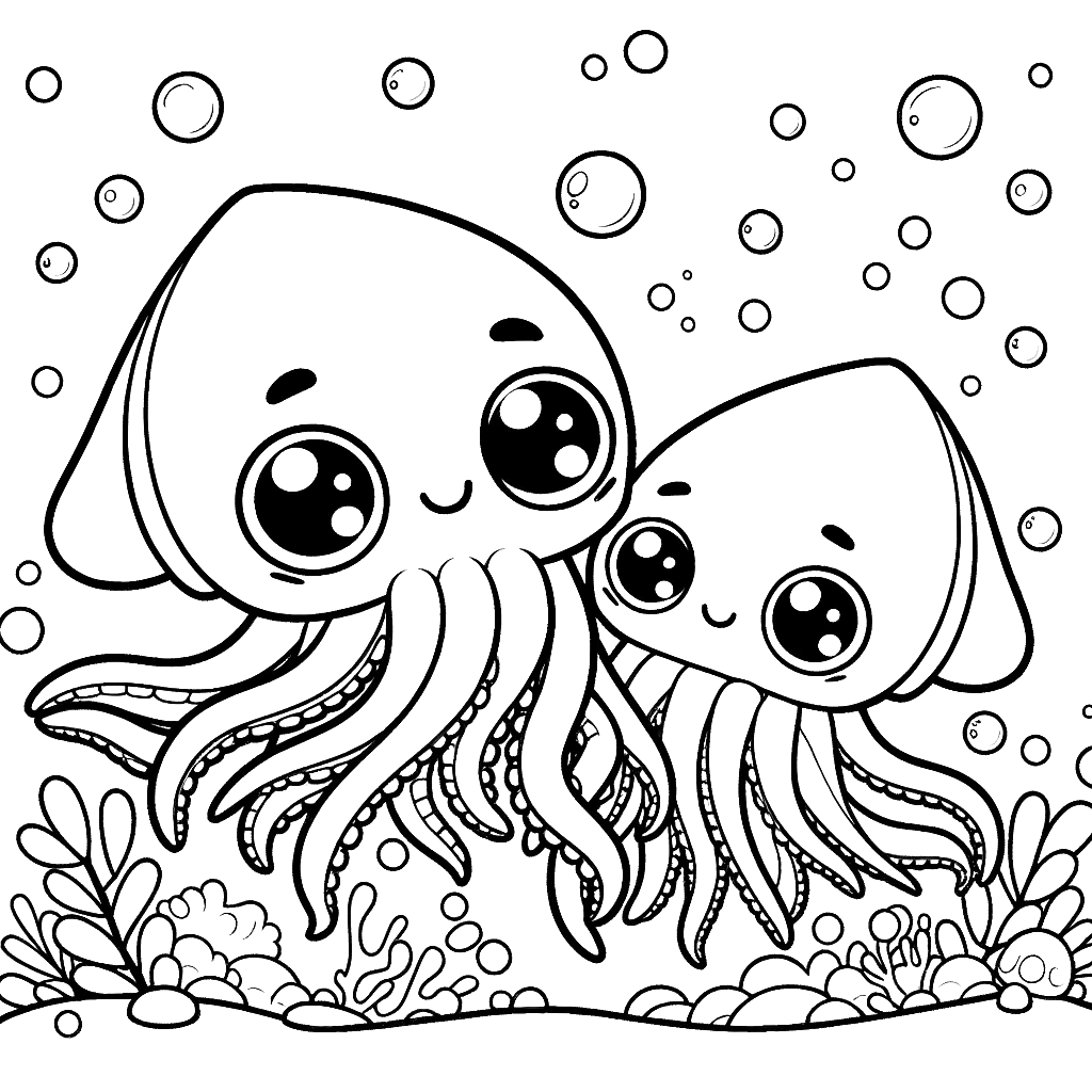 Free printable giant squid coloring page 18 black and white outline