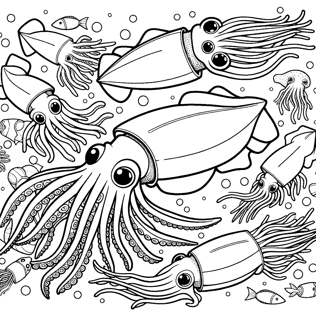 Free printable giant squid coloring page 19 easy to color