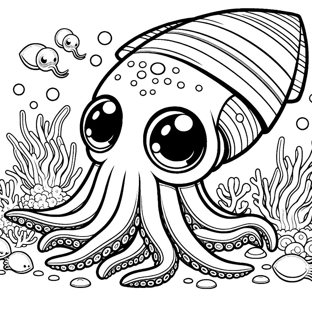 Free printable giant squid coloring page 3 to print and color