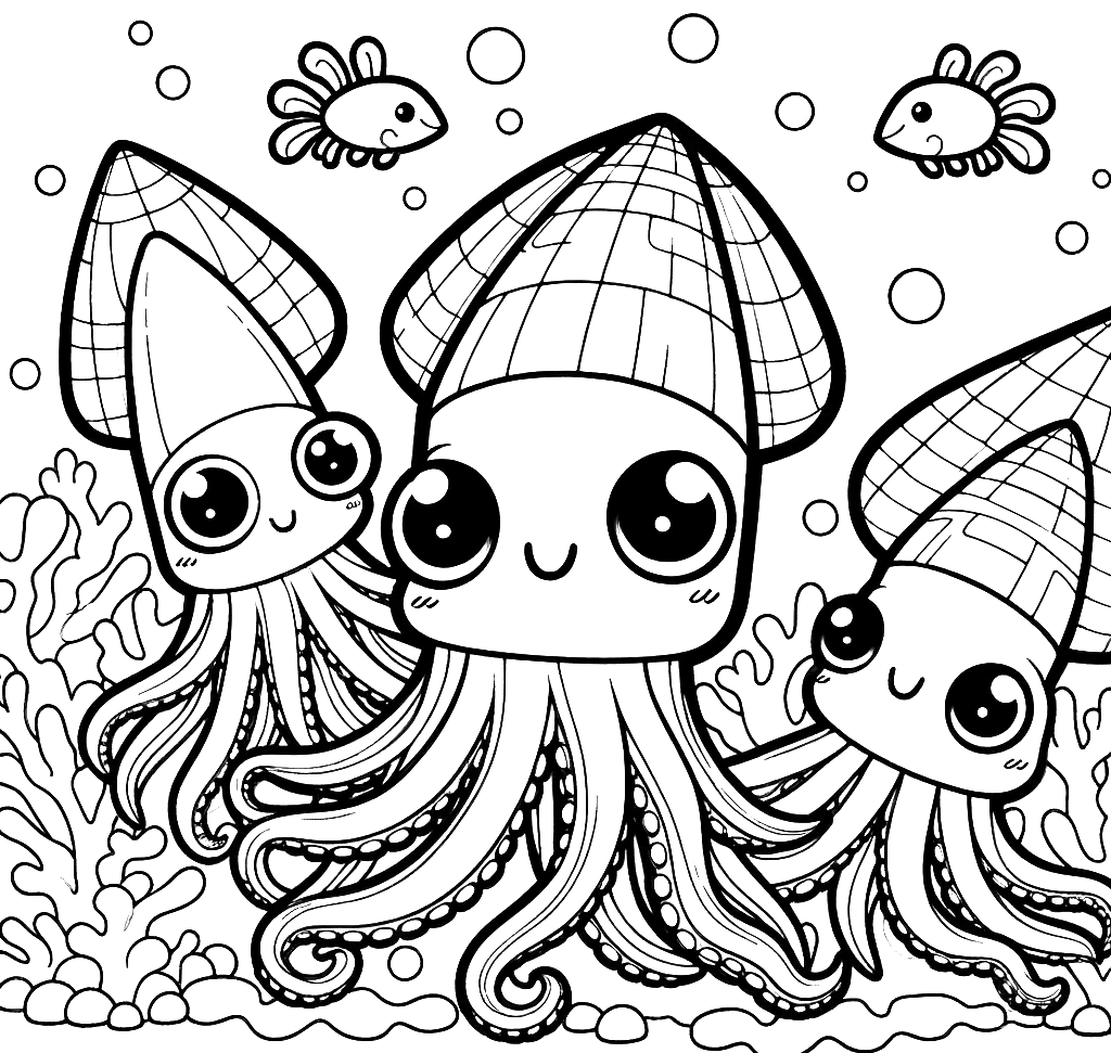 Free printable giant squid coloring page 4 black and white outline