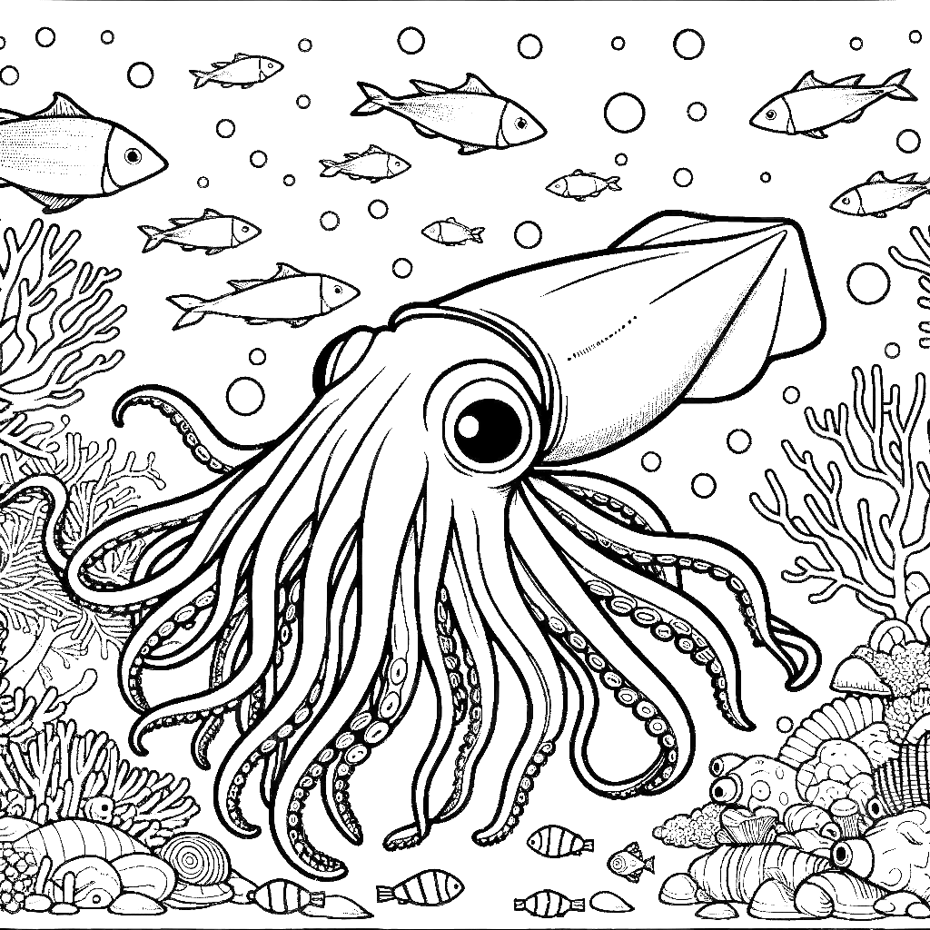 Free printable giant squid coloring page 5 easy to color