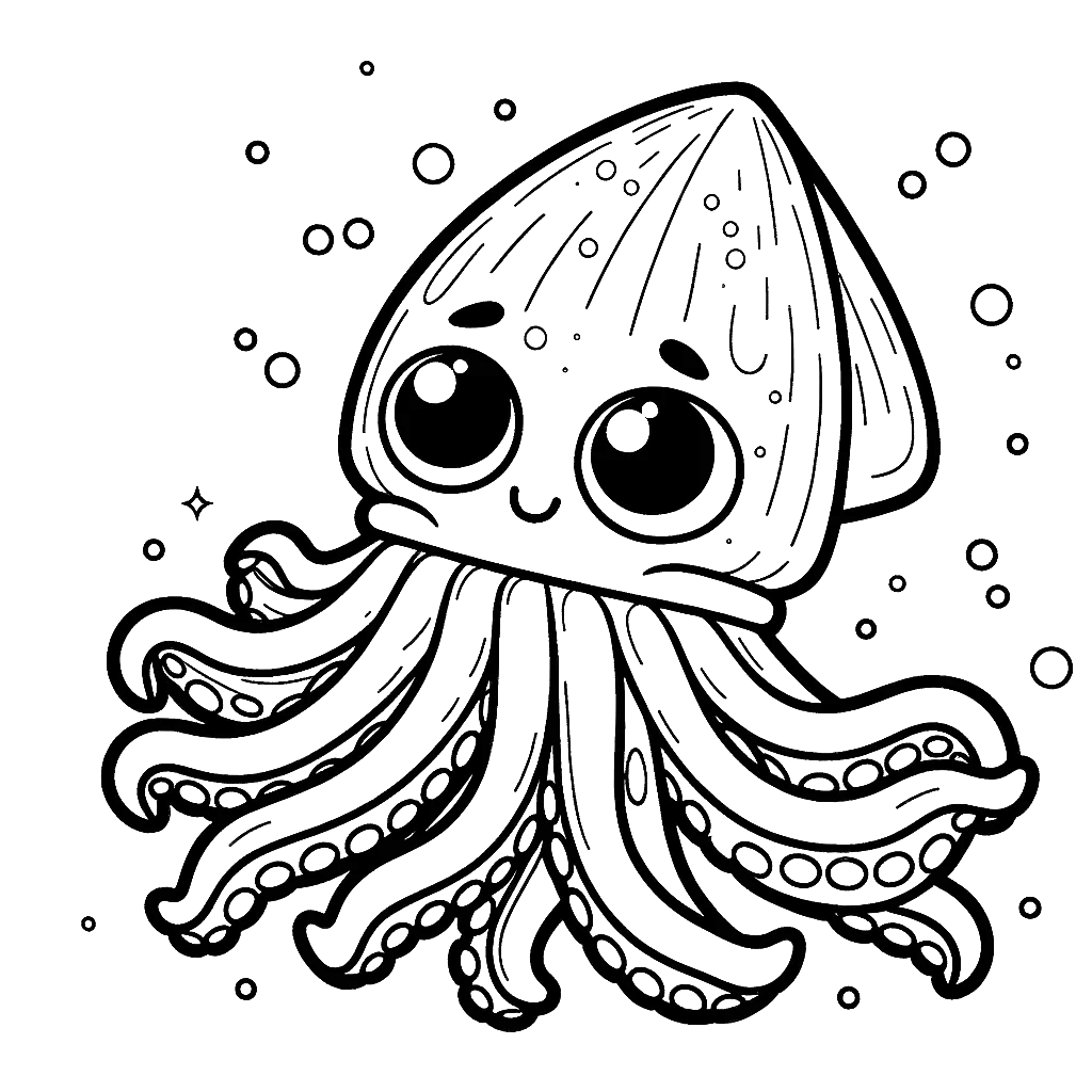 Free printable giant squid coloring page 6 detailed line art