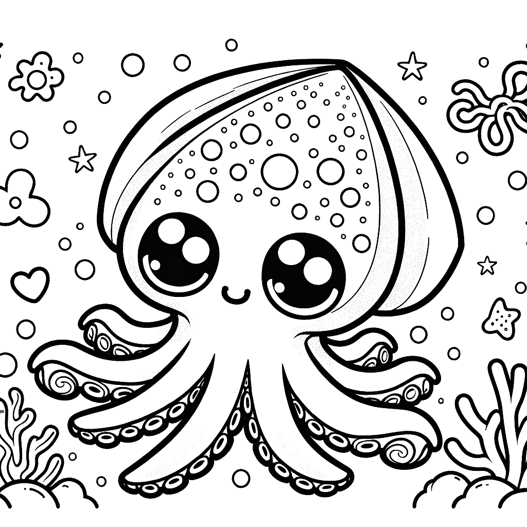 Free printable giant squid coloring page 8
