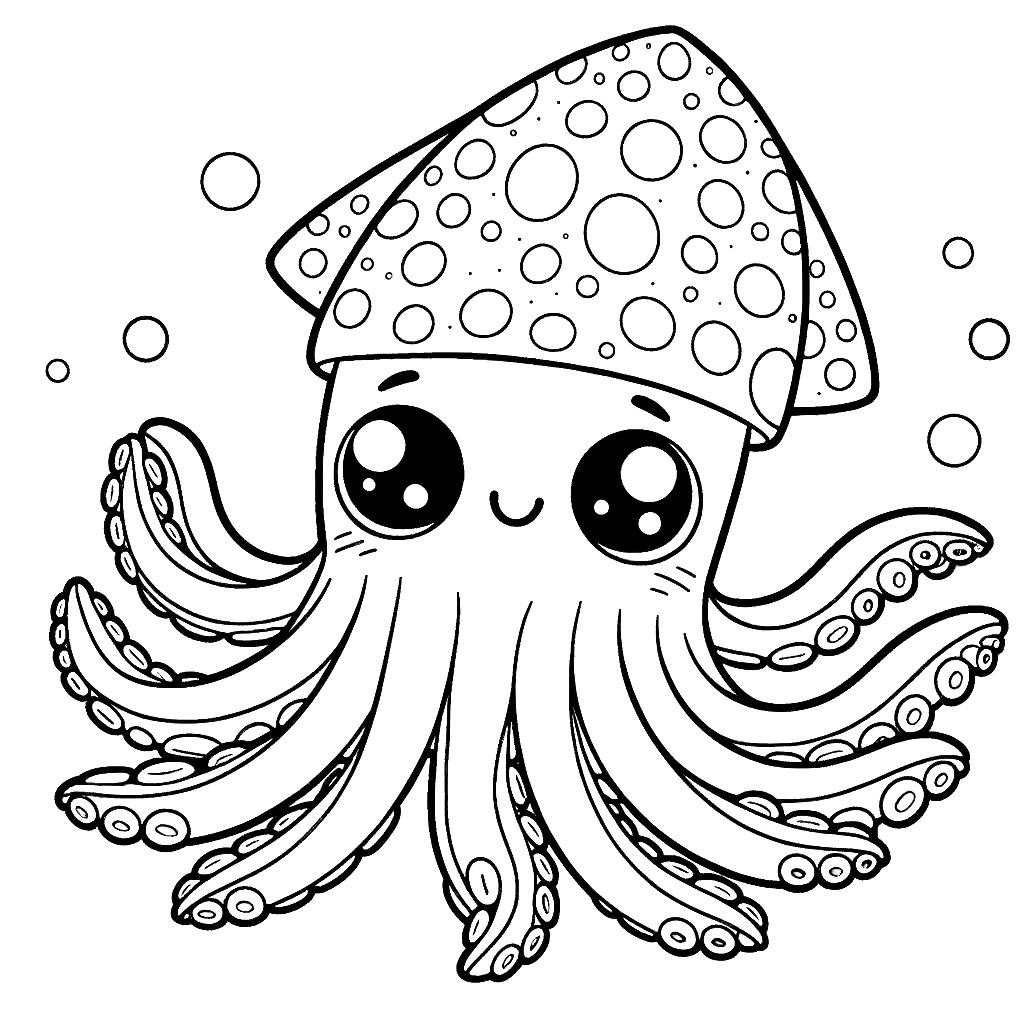 Free printable giant squid coloring page 9 for kids