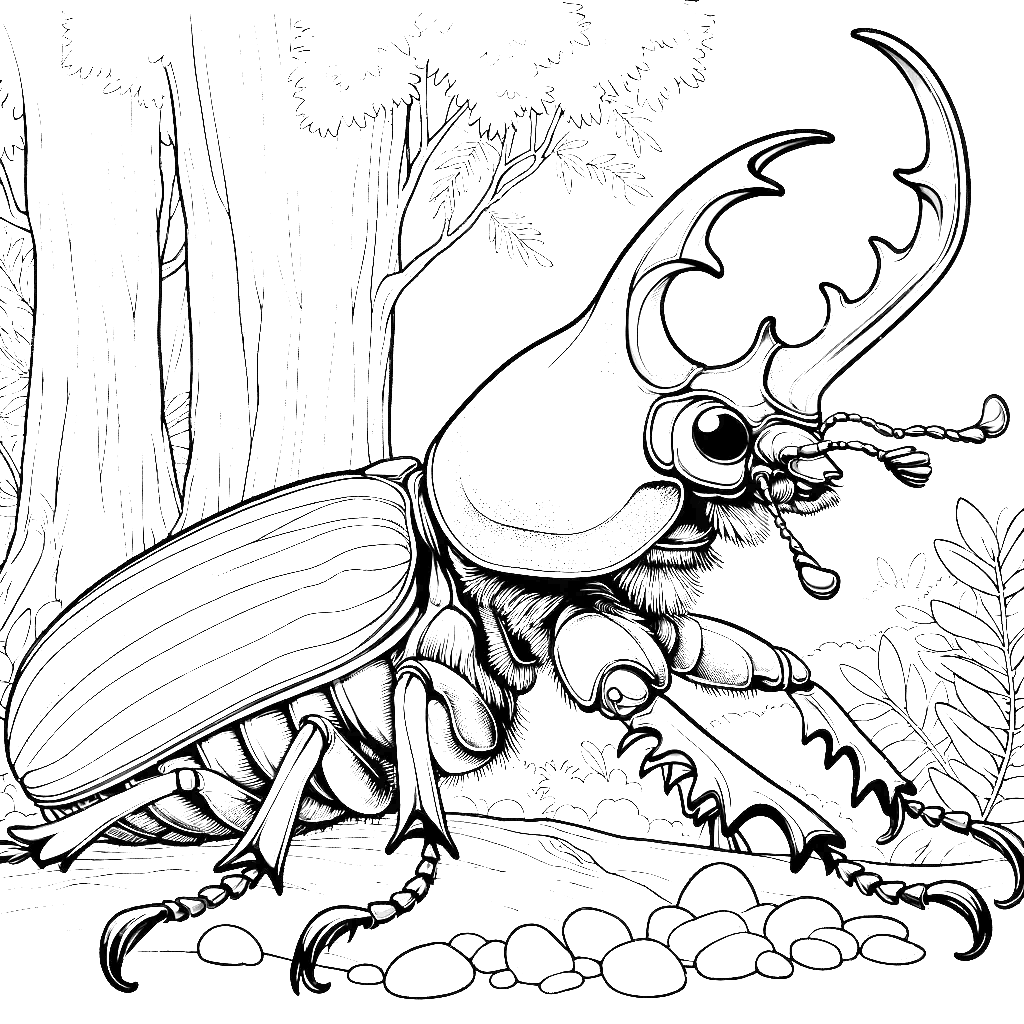 Free printable Goliath beetle coloring page 4 black and white outline