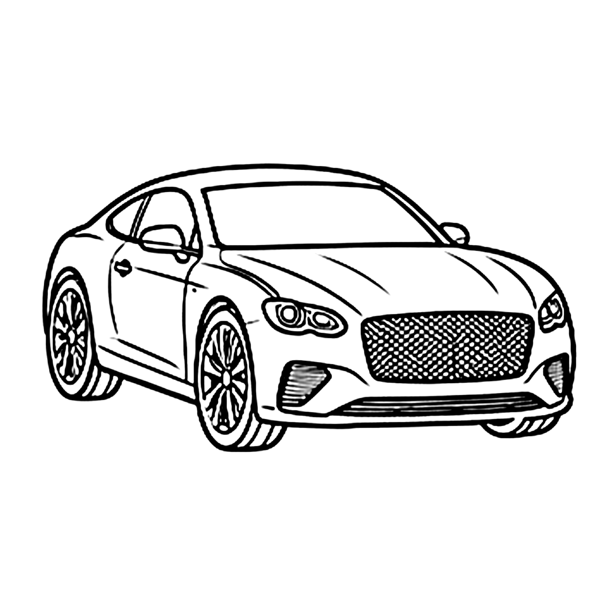 Grand tourer sports car coloring page: a sleek grand tourer coupe to print and color