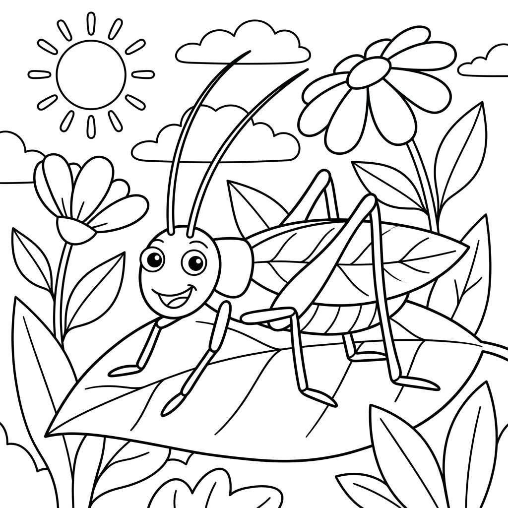 Free printable grasshopper coloring page 1