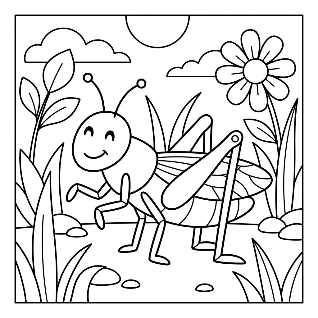 Free printable grasshopper coloring page 2 for kids