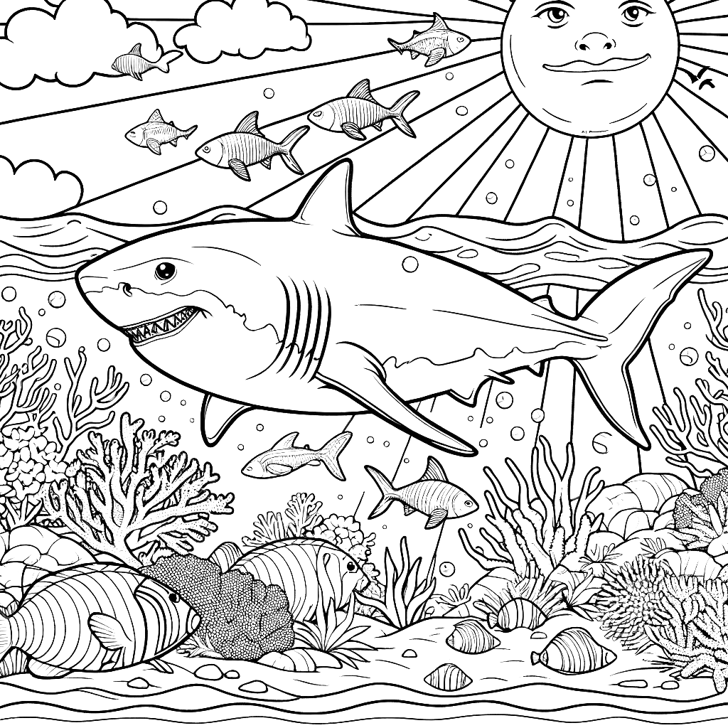 Free printable great white shark coloring page 2 for kids