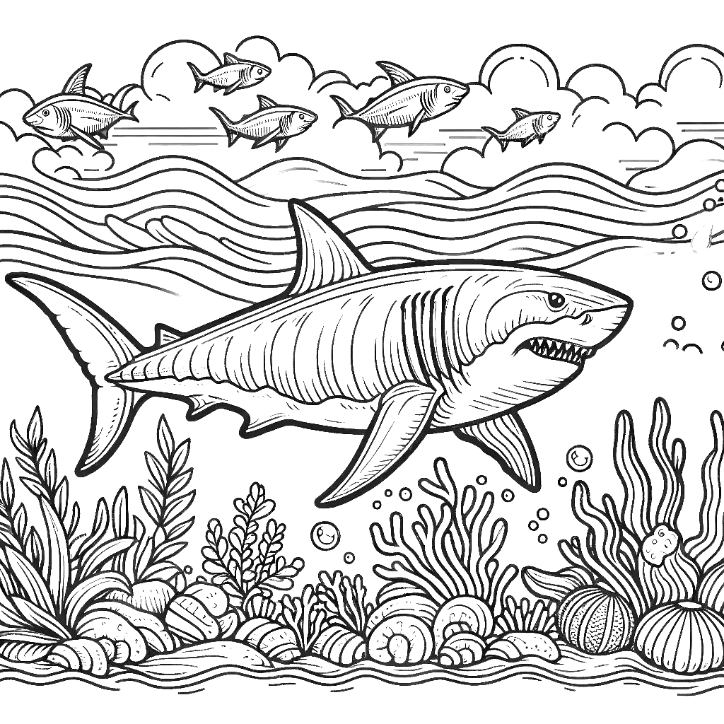 Free printable great white shark coloring page 3 to print and color