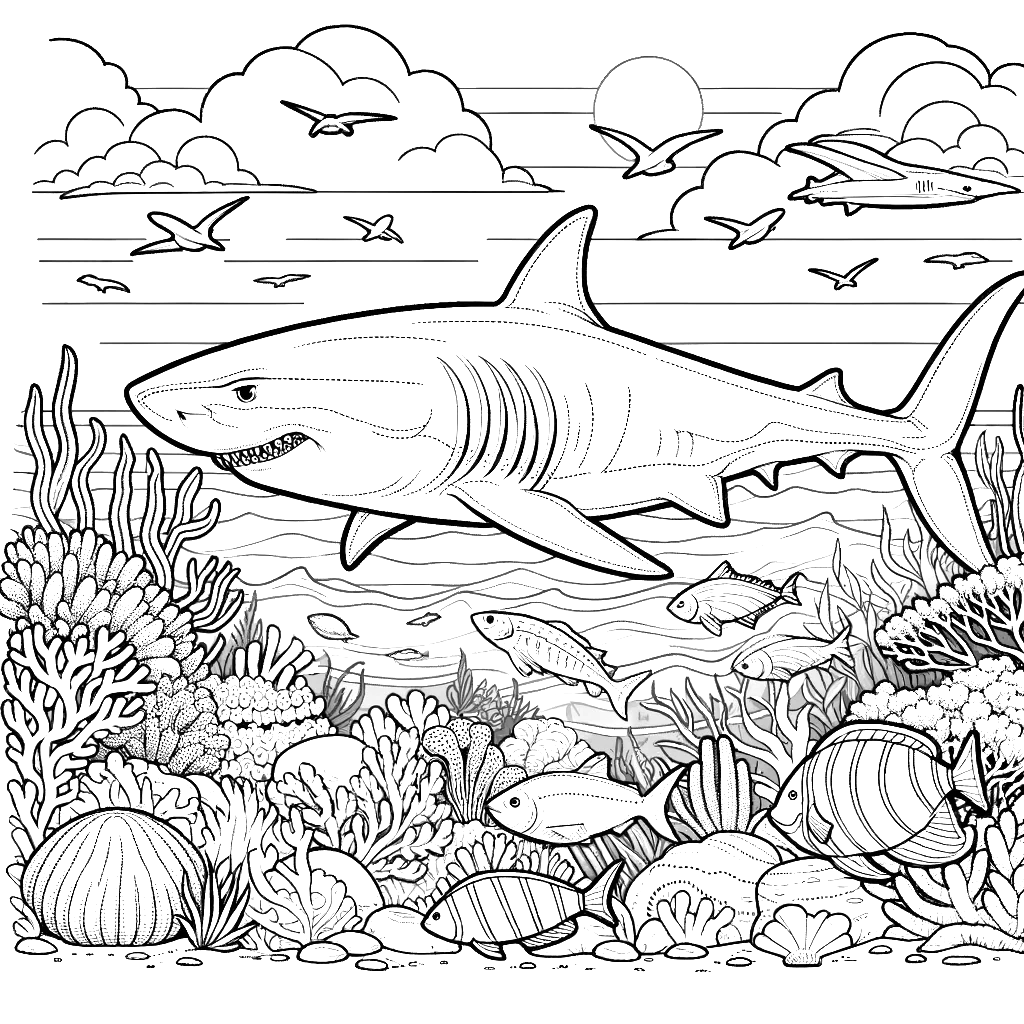 Free printable great white shark coloring page 8