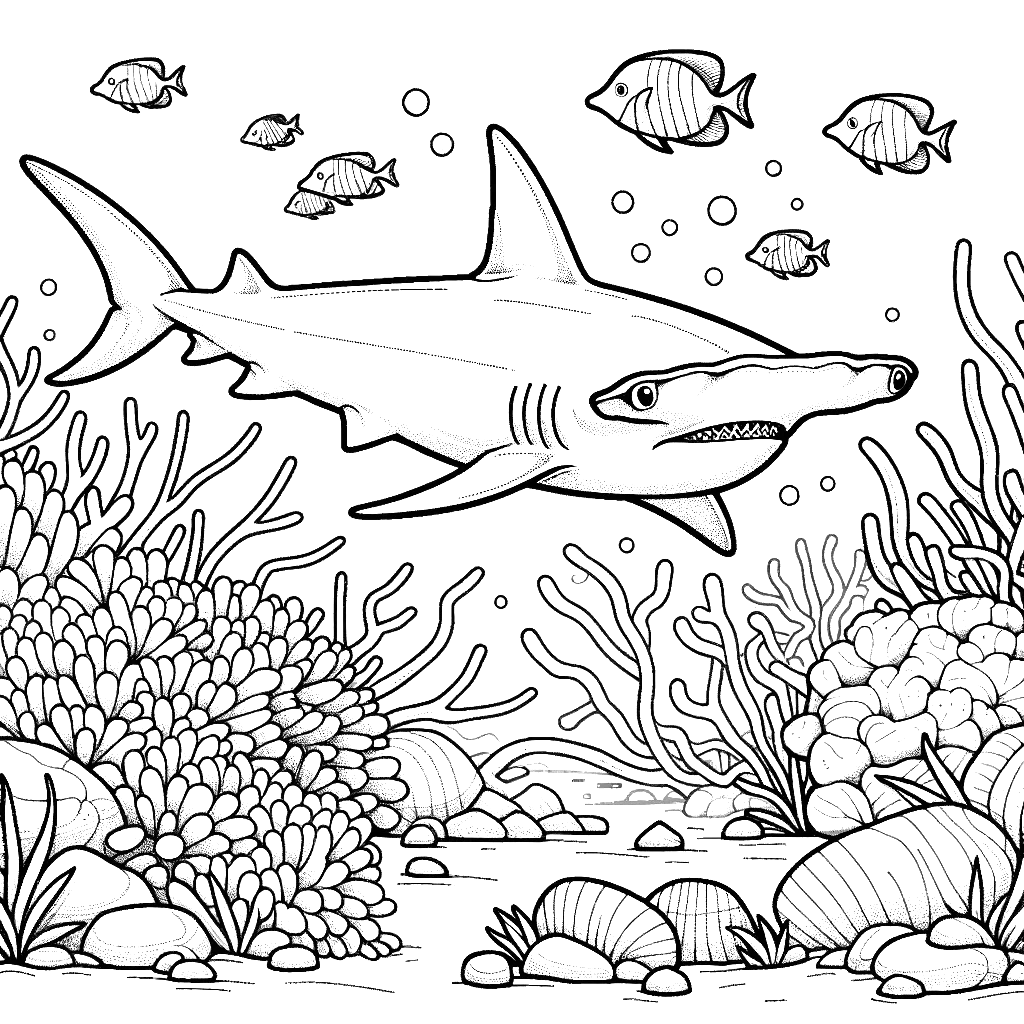 Free printable hammerhead shark coloring page 2 for kids