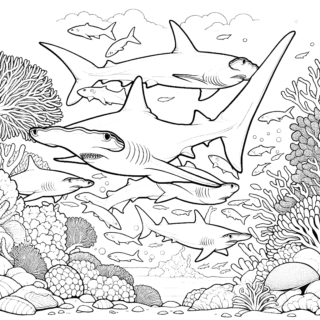Free printable hammerhead shark coloring page 3 to print and color