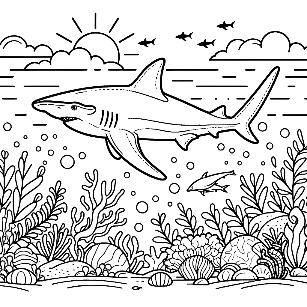 Free printable hammerhead shark coloring page 4 black and white outline
