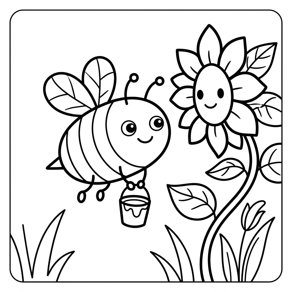 Free printable honey bee coloring page 2 for kids