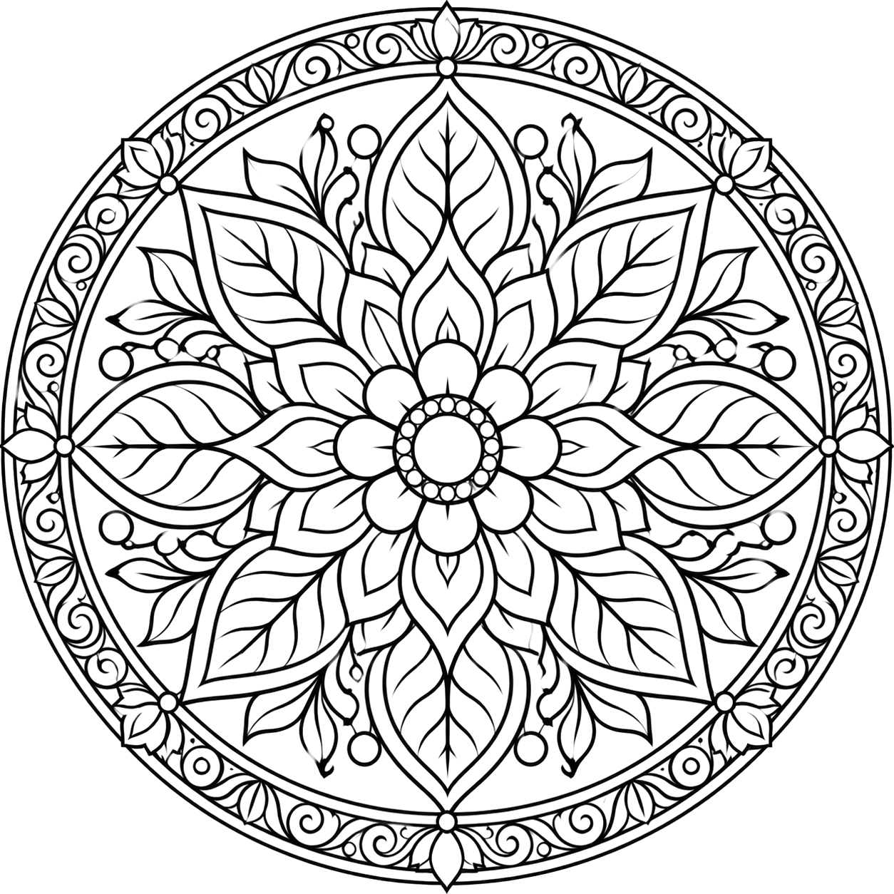Intricate Botanical Mandala coloring page with intricate patterns to print and color
