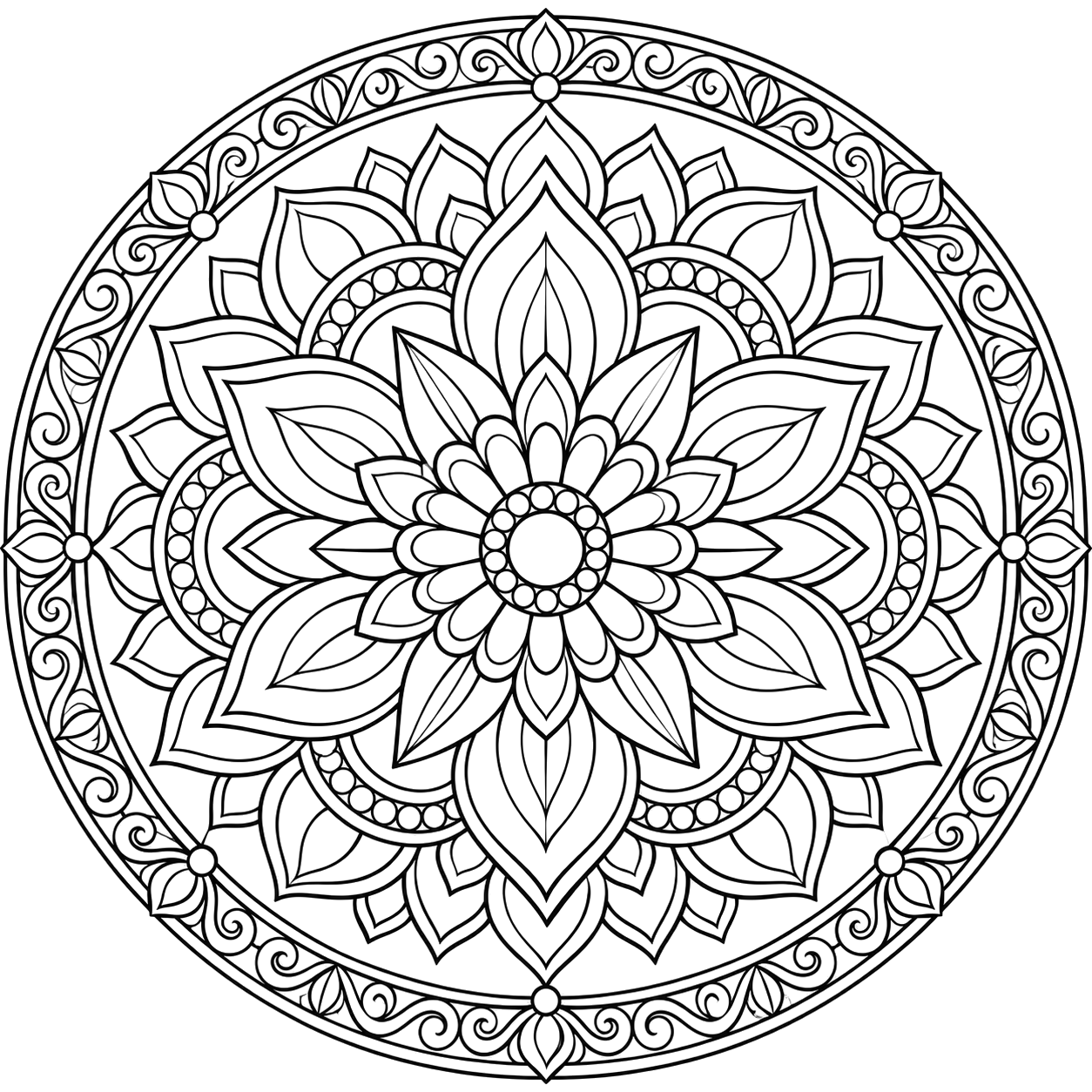 Intricate Floral Mandala coloring page with intricate patterns to print and color