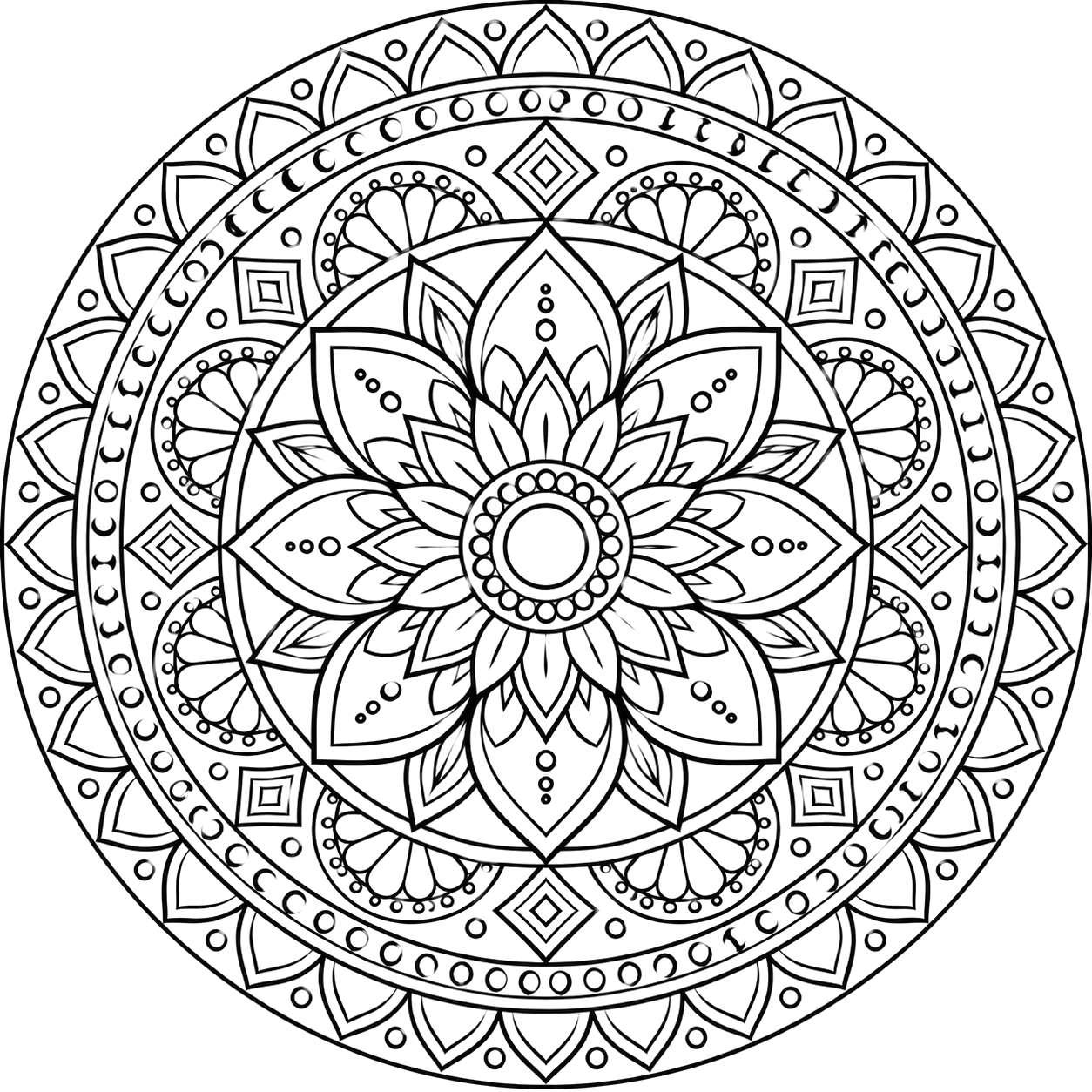 Intricate Floral Mandala coloring page with intricate patterns to print and color