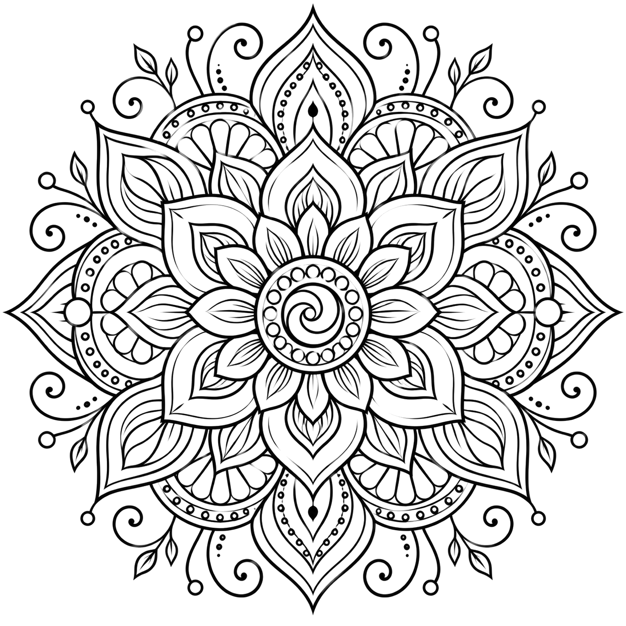 Intricate Floral Mandala Line Art coloring page with intricate patterns to print and color