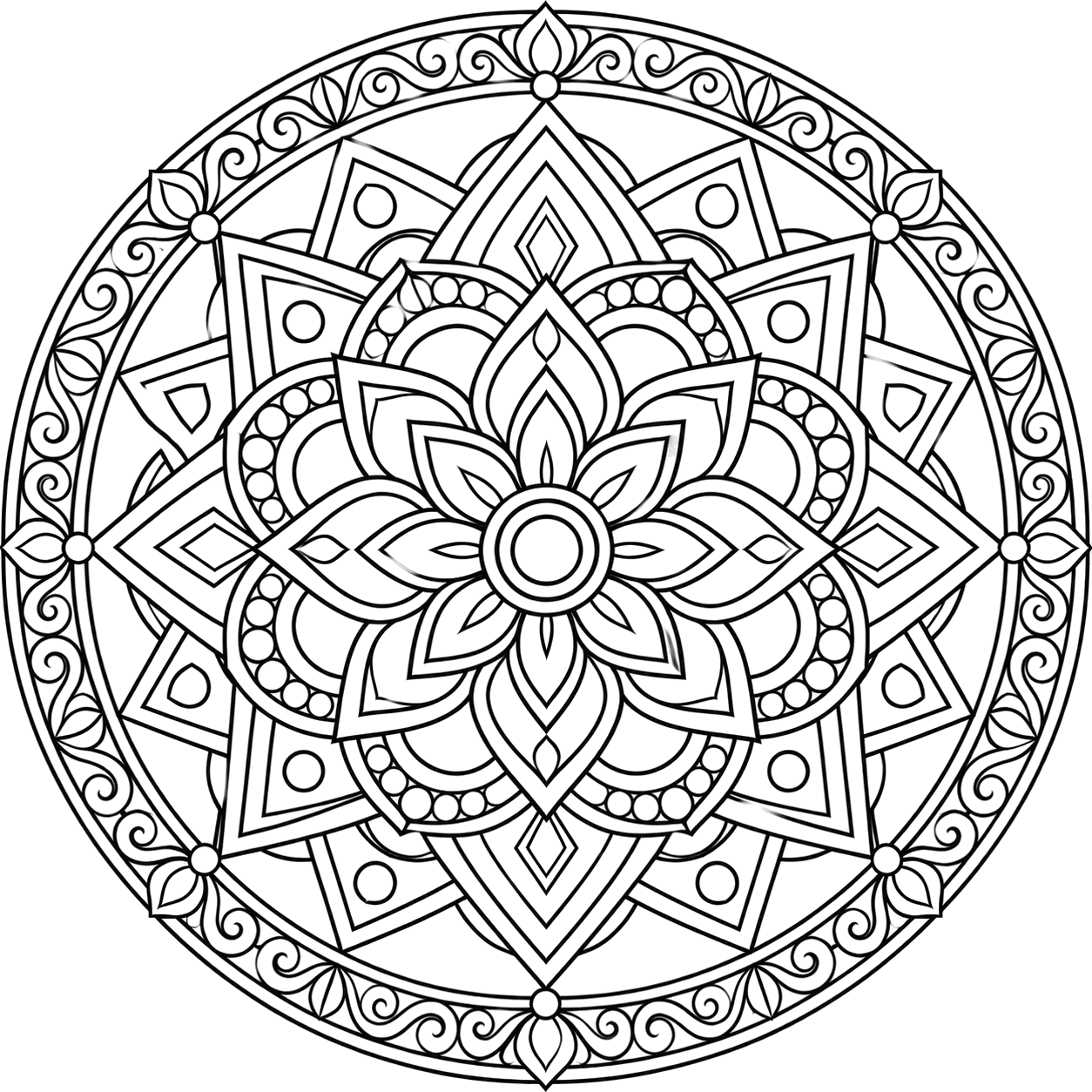Intricate Geometric Floral Mandala coloring page with intricate patterns to print and color