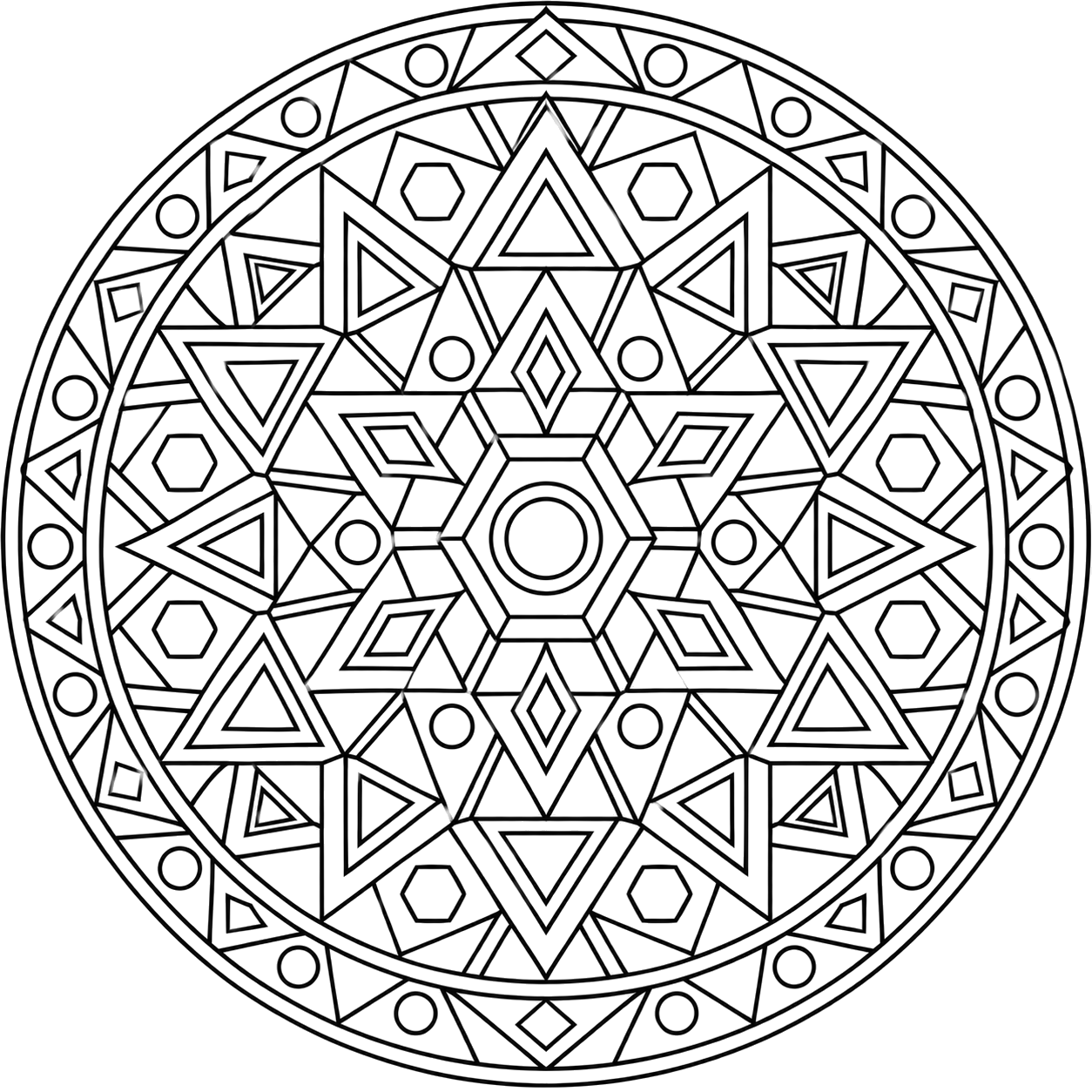 Intricate Geometric Mandala coloring page with intricate patterns to print and color