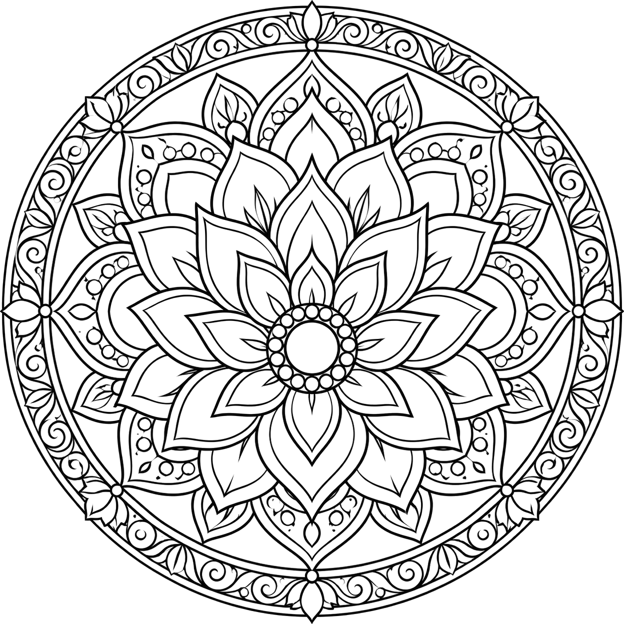 Intricate Lotus Mandala coloring page with intricate patterns to print and color