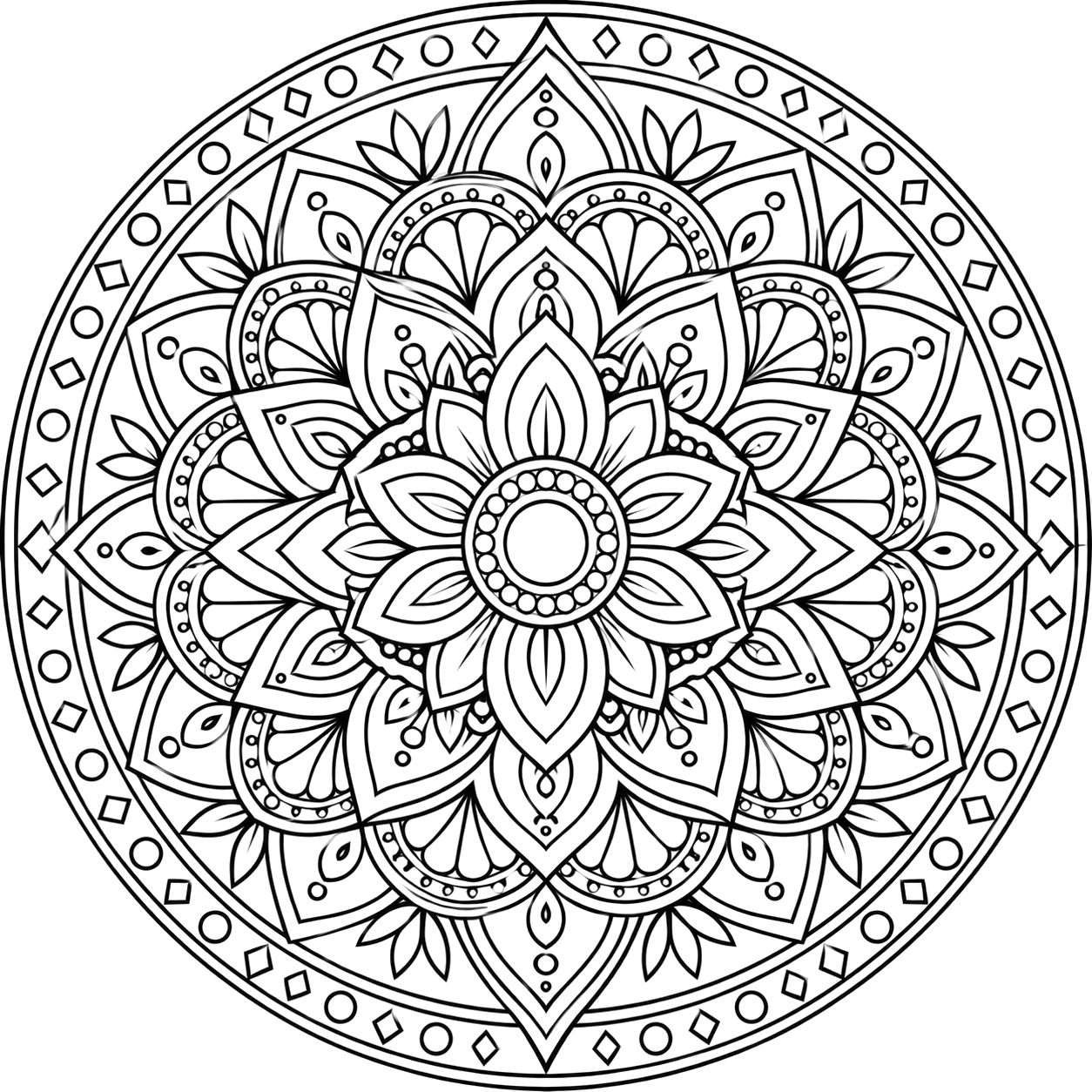 Intricate Lotus Mandala coloring page with intricate patterns to print and color