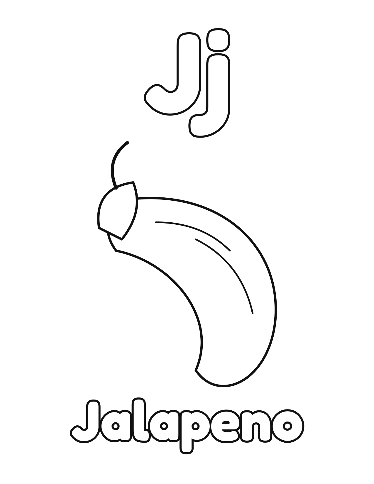 J is for Jalapeno fruit and vegetable alphabet coloring page with jalapeno to color