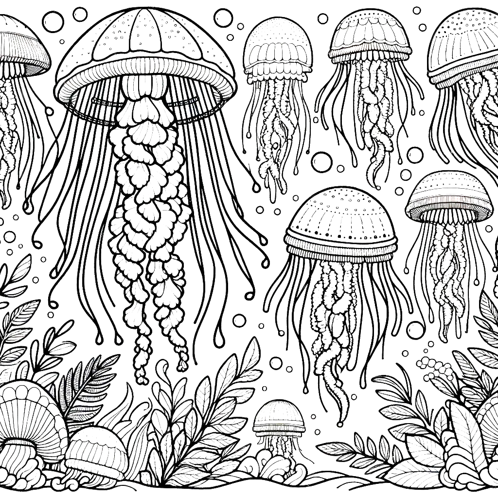 Free printable jellyfish coloring page 11 black and white outline