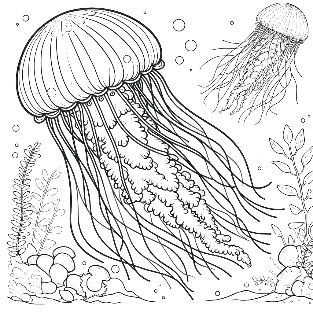 Free printable jellyfish coloring page 13 detailed line art