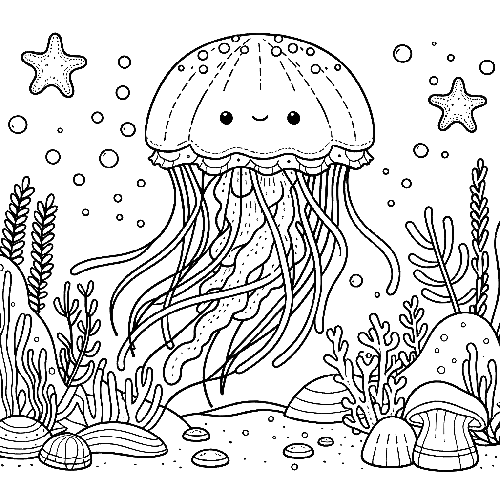 Free printable jellyfish coloring page 14 for kids and adults
