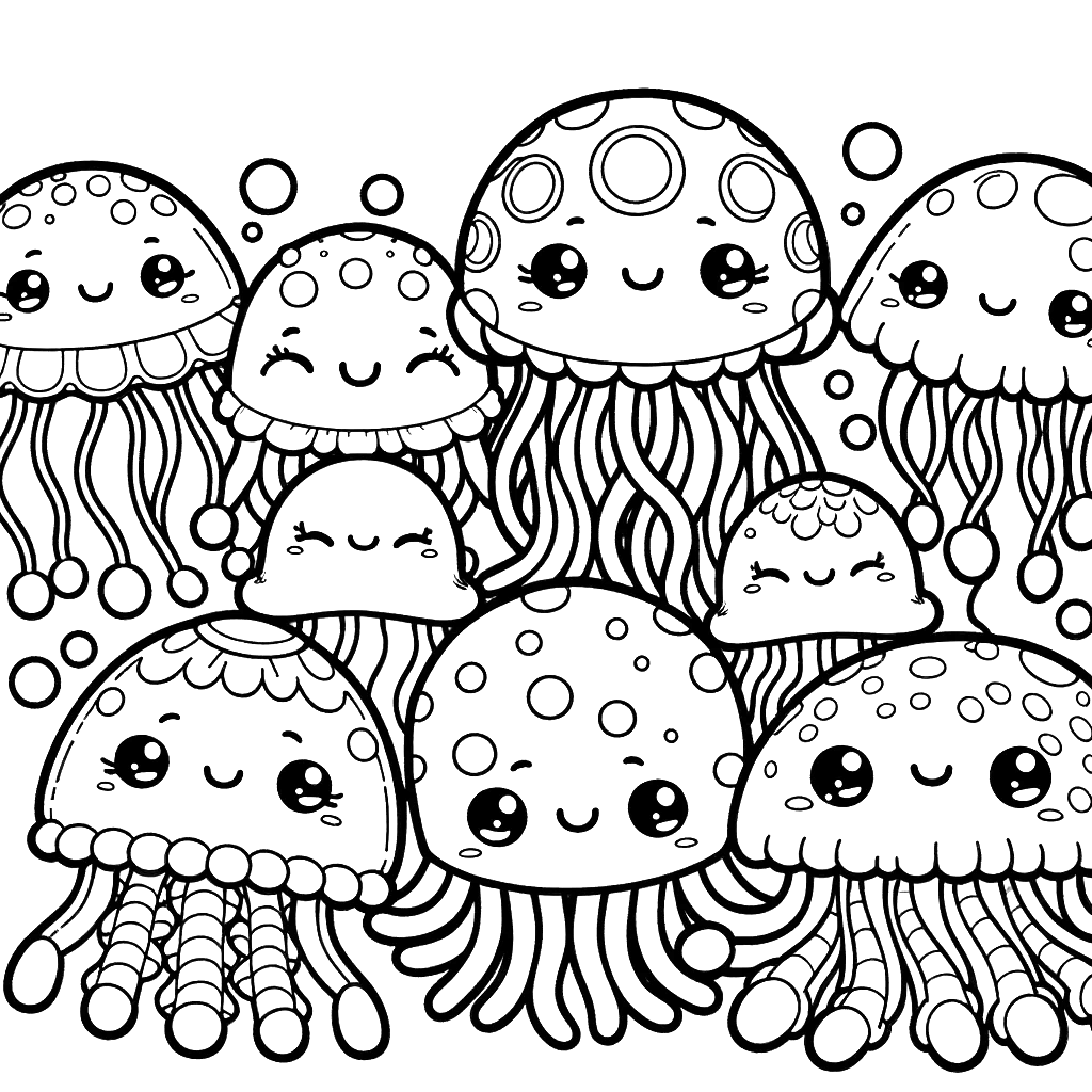 Free printable jellyfish coloring page 4 black and white outline