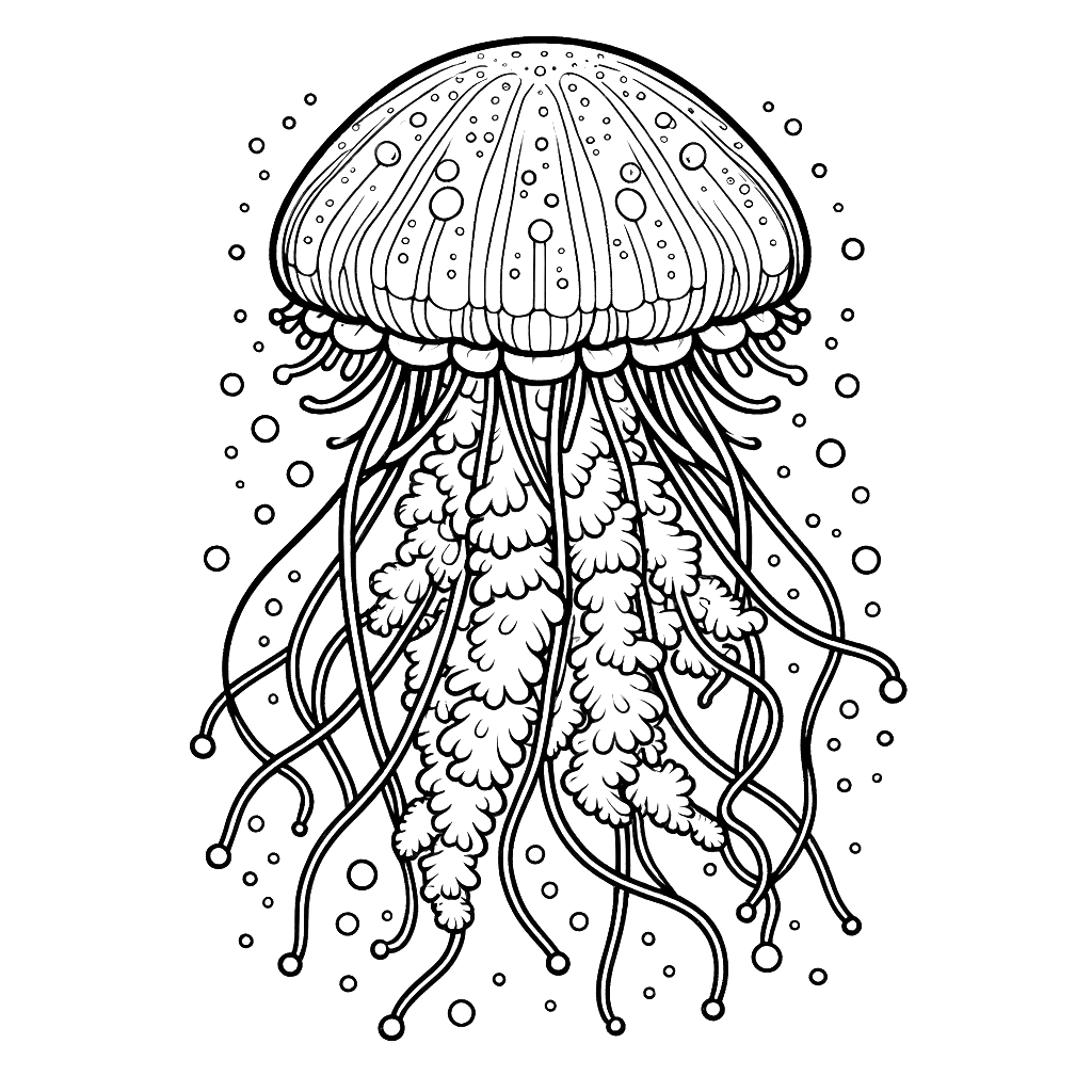 Free printable jellyfish coloring page 6 detailed line art