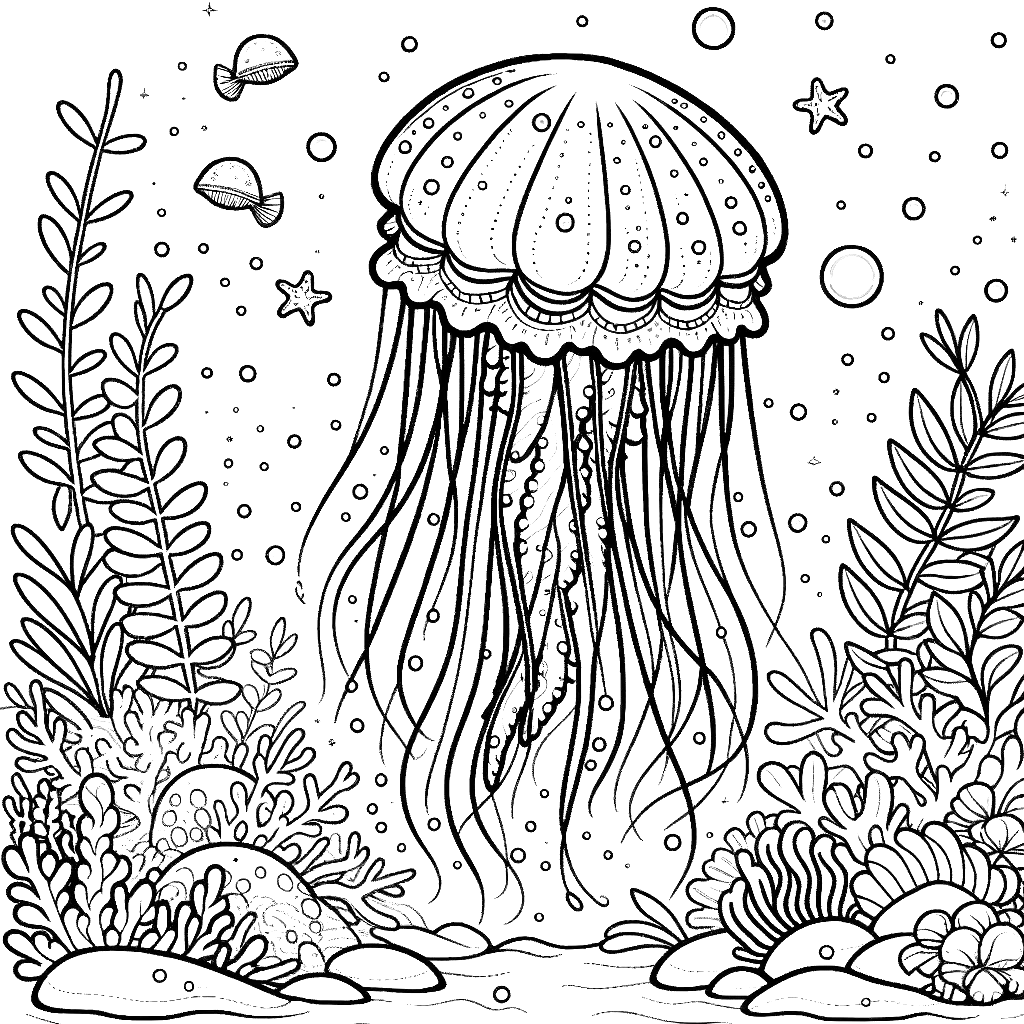 Free printable jellyfish coloring page 7 for kids and adults