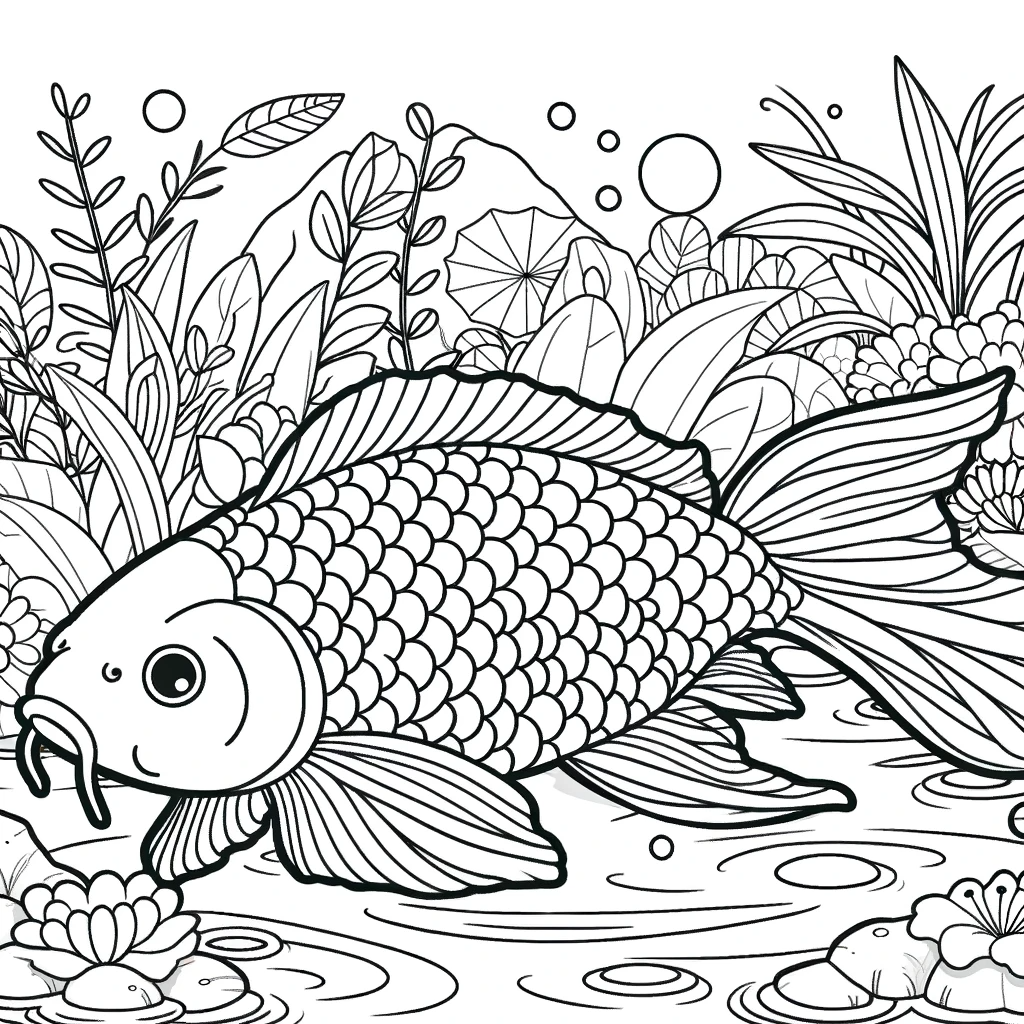 Free printable koi fish coloring page 11 black and white outline