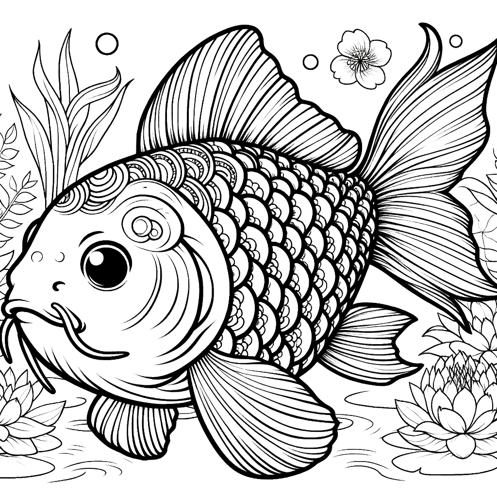 Free printable koi fish coloring page 13 detailed line art