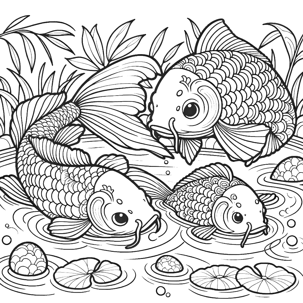 Free printable koi fish coloring page 6 detailed line art