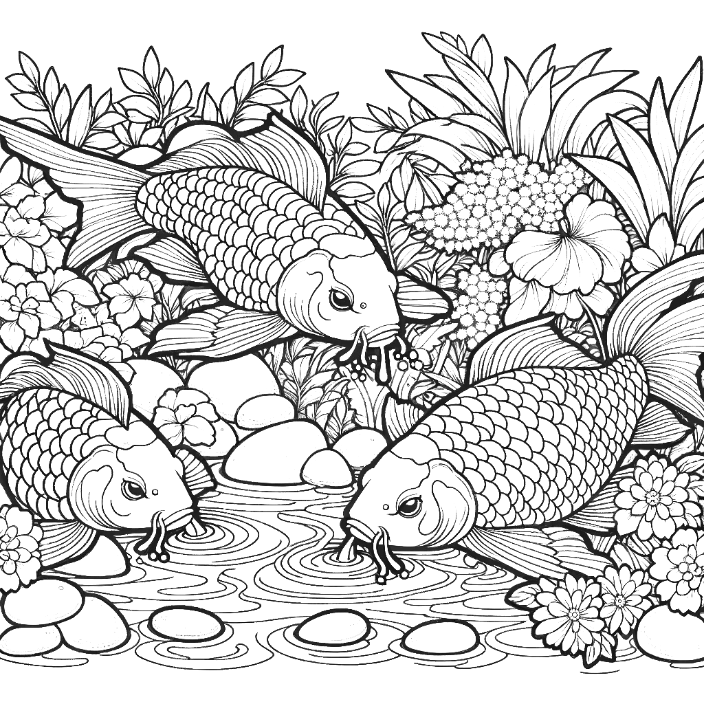 Free printable koi fish coloring page 8