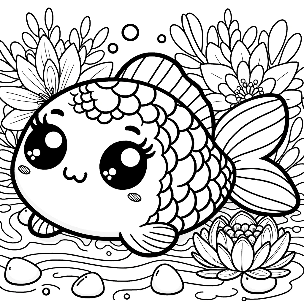 Free printable koi fish coloring page 9 for kids