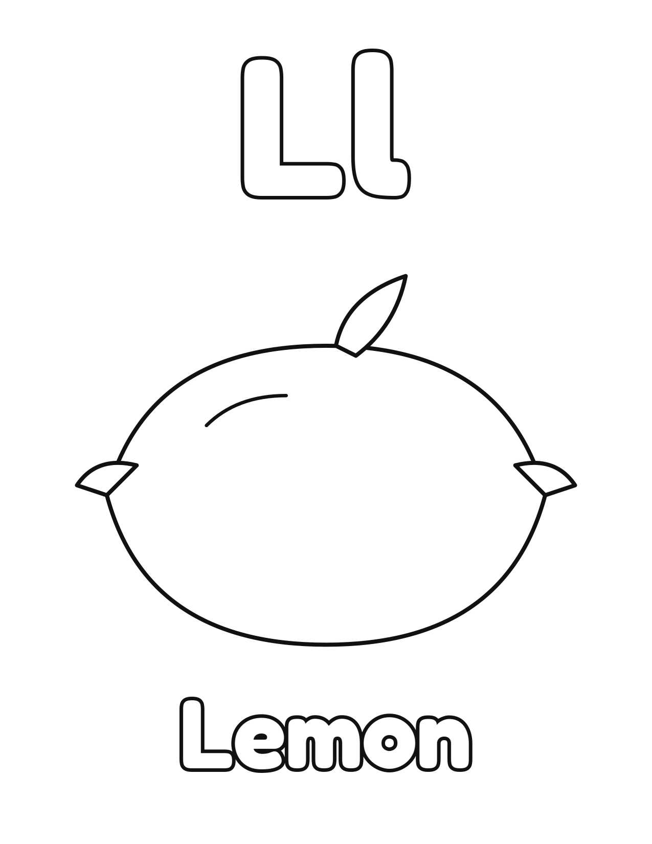 L is for Lemon fruit and vegetable alphabet coloring page with lemon to color